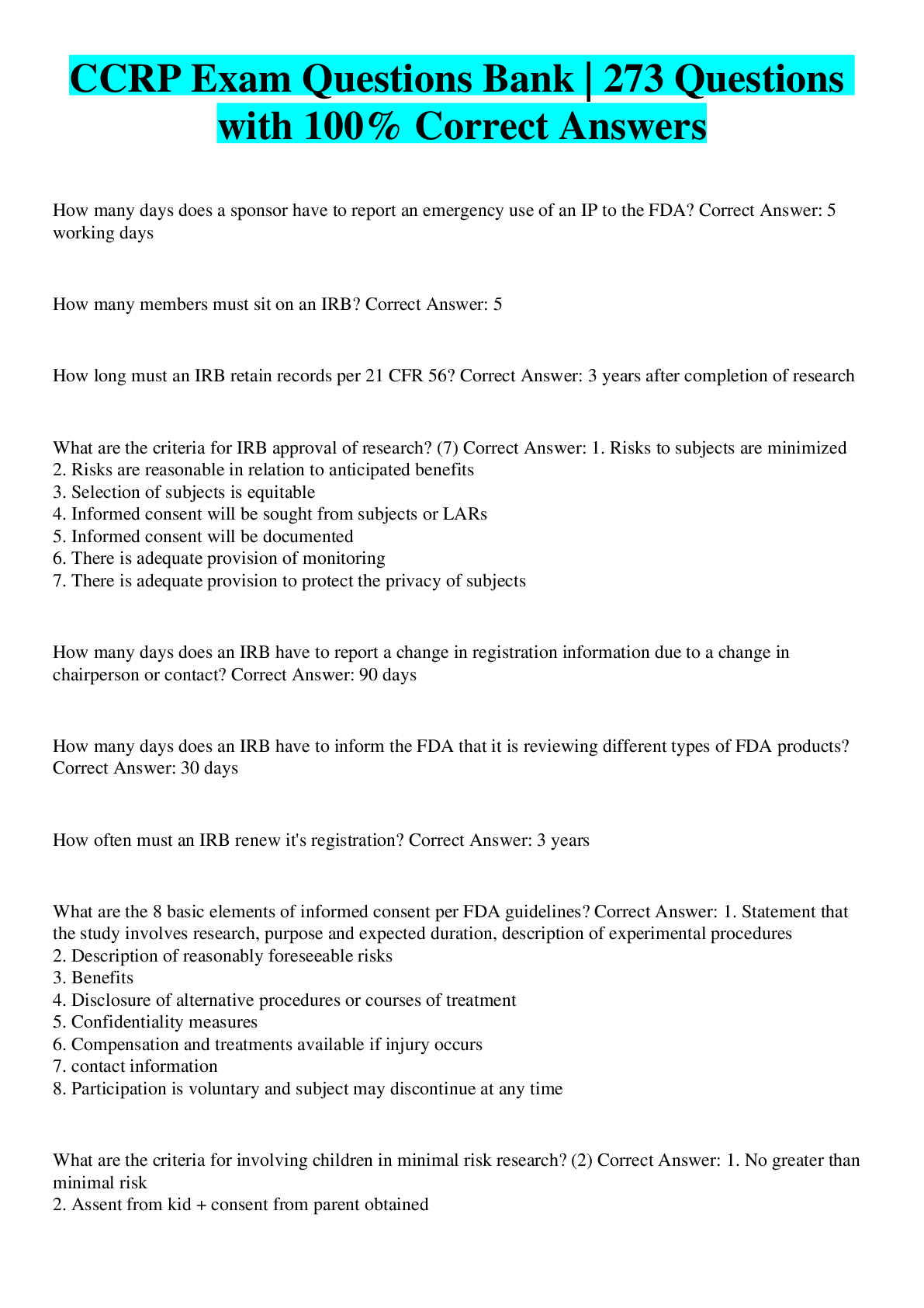 CCRP Exam Questions Bank 273 Questions with 100 Correct Answers